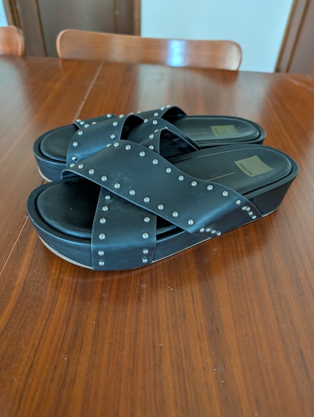 Dolce Vita Black Studded Platform Slide Sandals Size 10 Pre Owned - Picture 1 of 7